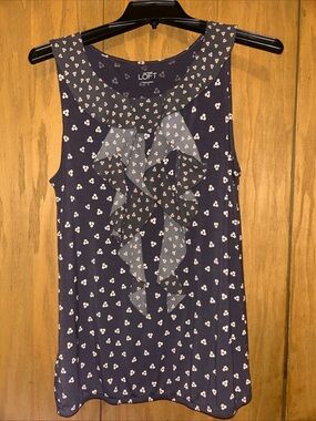 LOFT Grey Floral Ruffle Stretch Tank Top